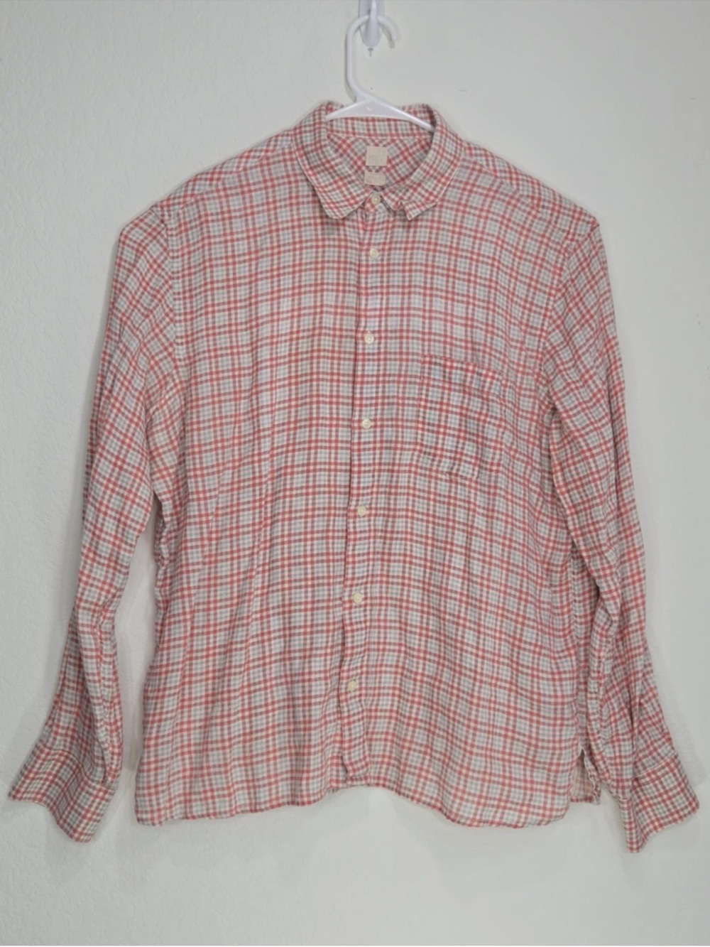 120 Lino Mens Button Down Linen Shirt Plaid Pink Blue Size XXXL